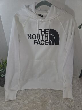 The North Face White Hoodie with Black Logo, Size M women